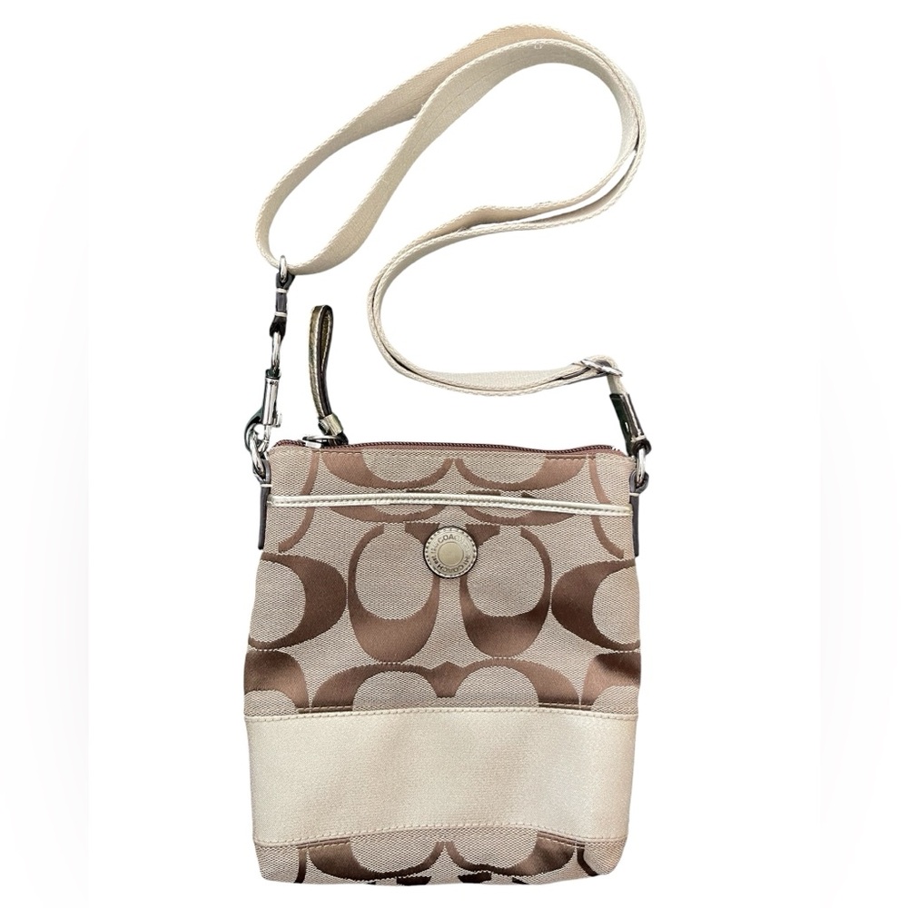 Coach Signature Canvas Tan Cross Body Purse Bag